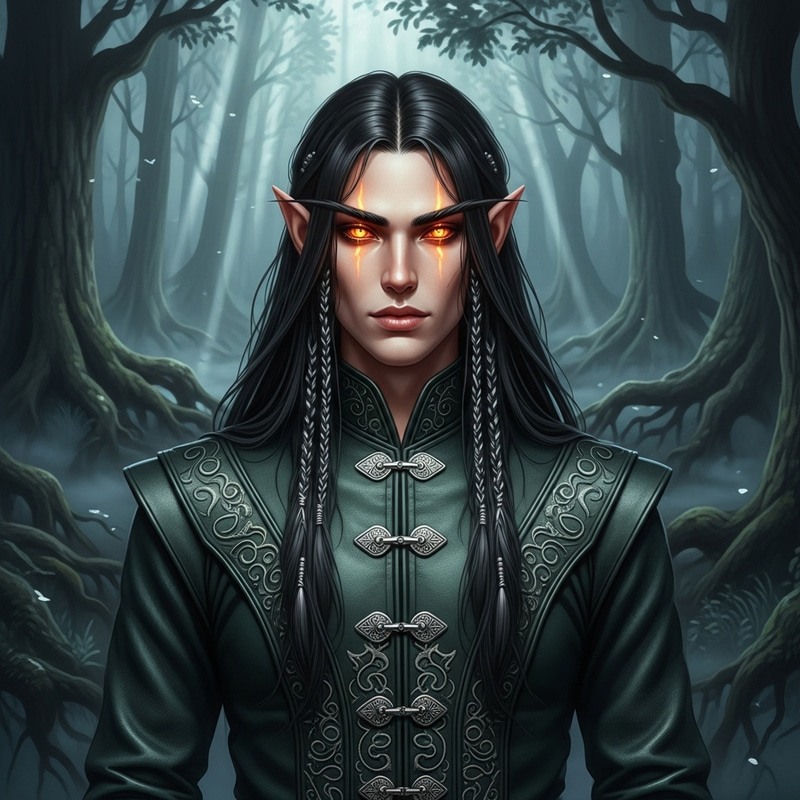 Black-Haired Elf with Glowing Orange Eyes Black-Haired Elf with Glowing Orange Eyes