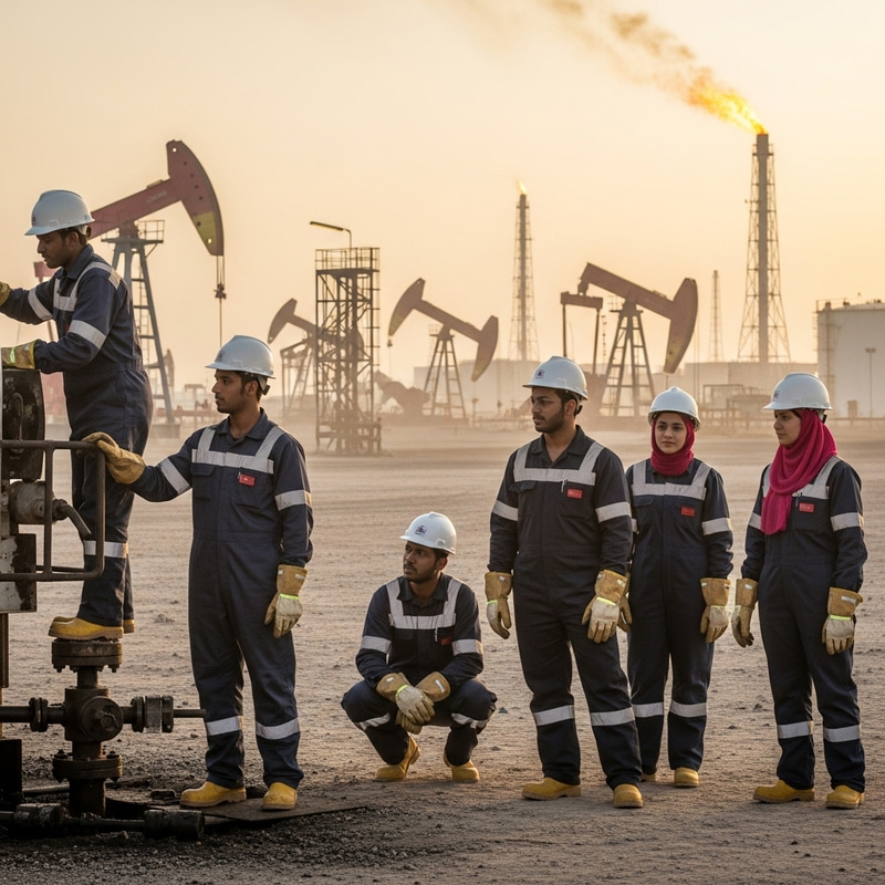 Qatari Workers at Oil Extraction Site