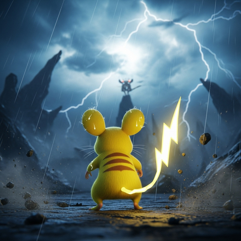 Dynamic Pokemon scene captured behind Pikachu in urgency