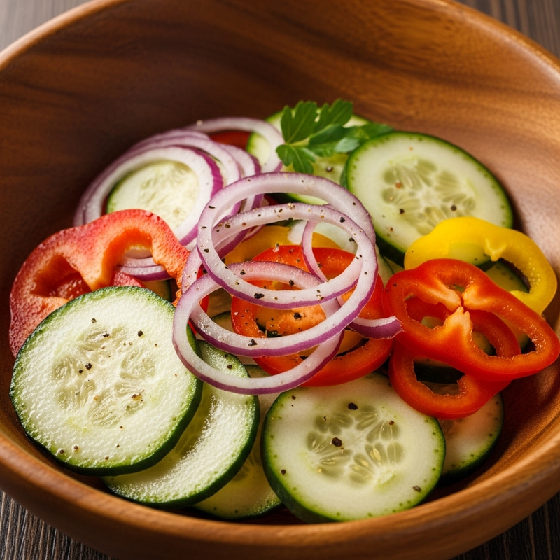 Mouthwatering Vegetable Salad: Artful Rustic Arrangement Mouthwatering Vegetable Salad: Artful Rustic Arrangement