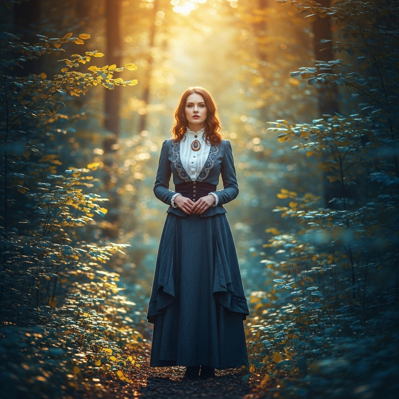 Beautiful Woman in Enchanted Forest - Serenity and Grace