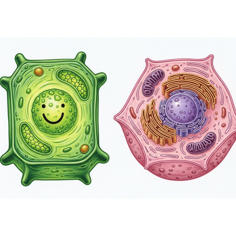 Happy Plant Cell vs Chill Animal Cell - Biological Illustration Happy Plant Cell vs Chill Animal Cell - Biological Illustration