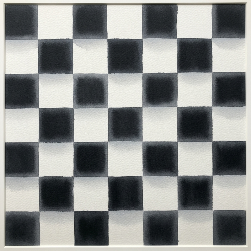 Chess Style Watercolor Painting of White and Black Rhombuses