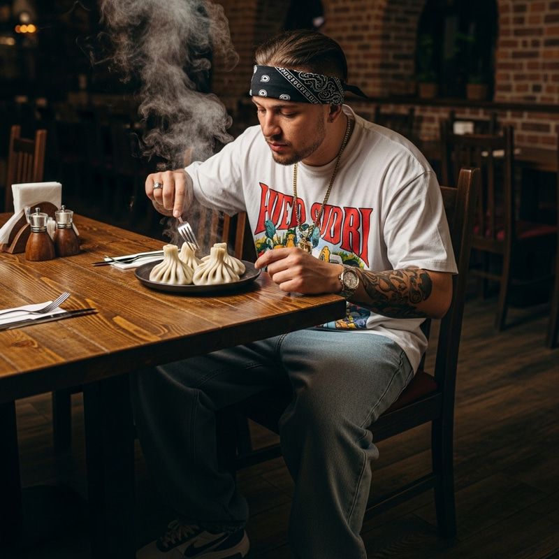 2Pac Enjoying Khinkali: A Hip-Hop Feast