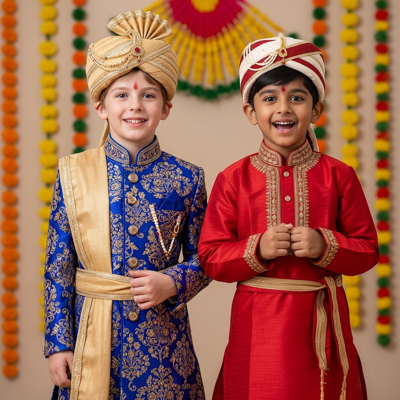 Young Boys in Traditional Indian Attire: Sherwani & Kurta Pyjama Young Boys in Traditional Indian Attire: Sherwani & Kurta Pyjama
