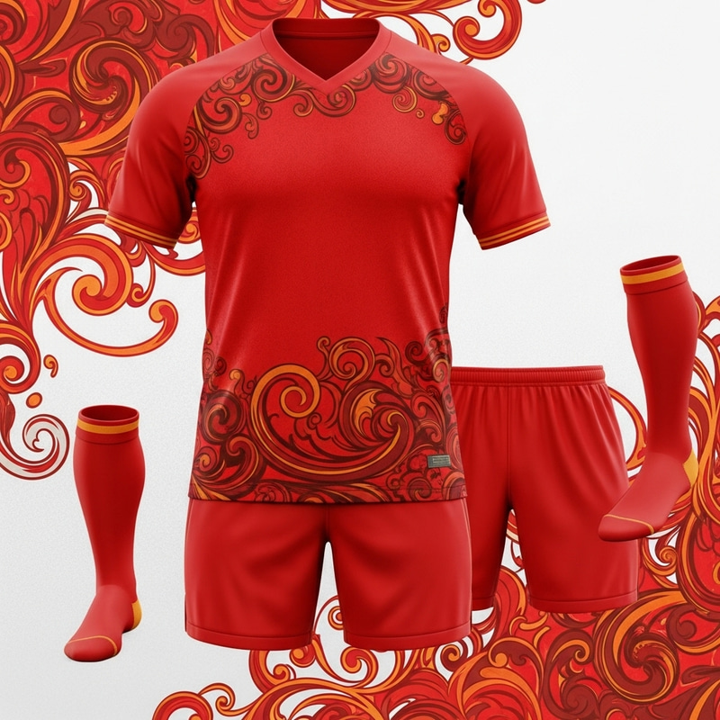 Swirly Red Football Kit Pattern Design | Energetic Movement Swirly Red Football Kit Pattern Design | Energetic Movement