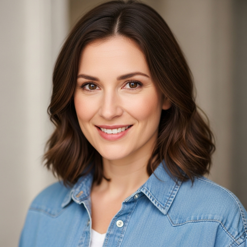 Warm Smiling Caucasian Woman, 35 Years Old | Casual Attire Warm Smiling Caucasian Woman, 35 Years Old | Casual Attire