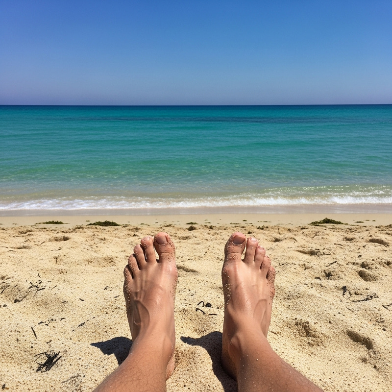 Man's Feet on Beach | Serene View of Sandy Shore Man's Feet on Beach | Serene View of Sandy Shore