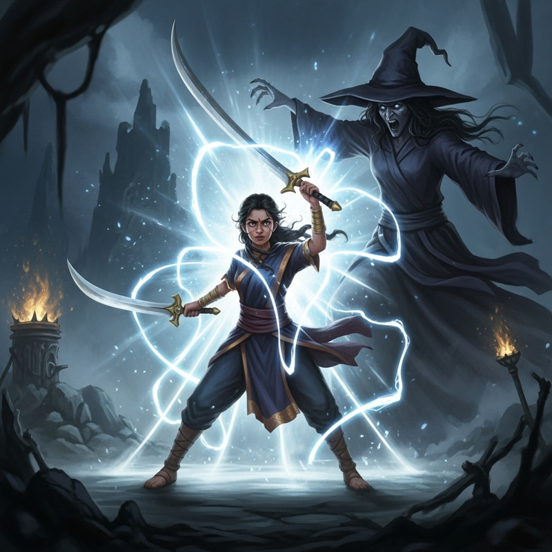 Courageous Girl Battles Witch in Divine White Light