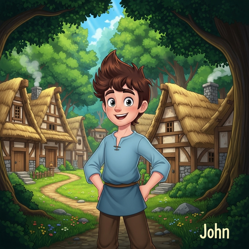 John - Animated Character in Lush Forest Village John - Animated Character in Lush Forest Village
