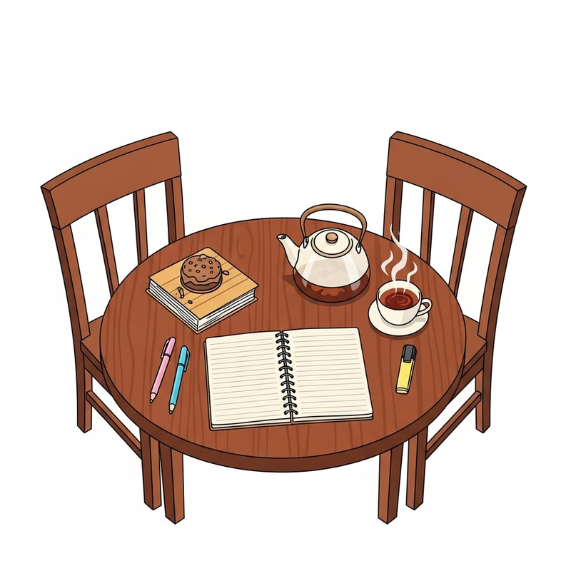 Tranquil Tea Time with Journal on Cherry Wood Table