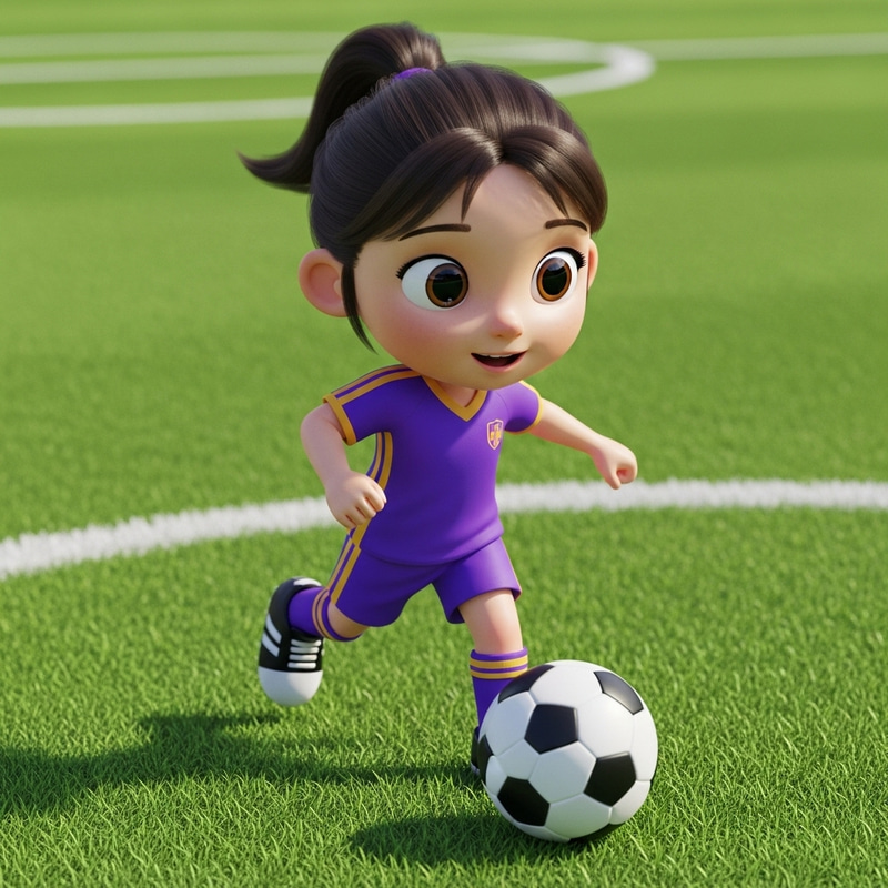 Luminous 3D Animation of Young Caucasian Girl Playing Soccer Luminous 3D Animation of Young Caucasian Girl Playing Soccer