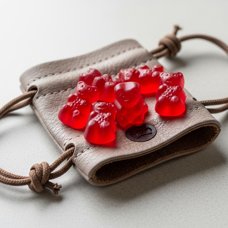 Vibrant Red Gummy Bears on Soft Pouch Vibrant Red Gummy Bears on Soft Pouch