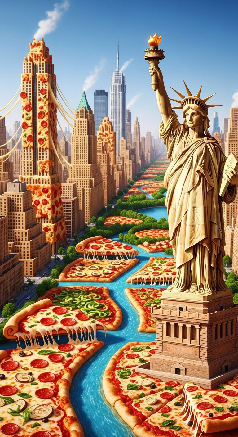 Pizza Cityscape: A Whimsical New York in Pizza Pizza Cityscape: A Whimsical New York in Pizza