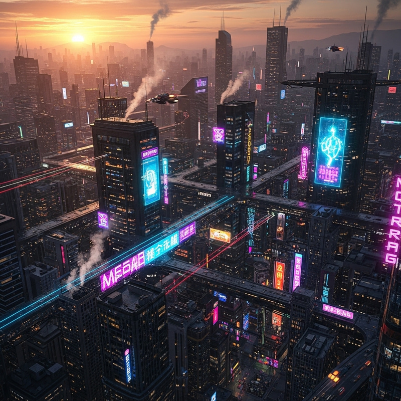 Futuristic Cyberpunk Cityscape at Sunset | Neon Colors Futuristic Cyberpunk Cityscape at Sunset | Neon Colors