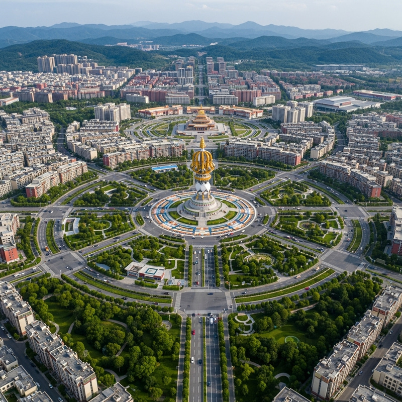 Buddhist-Inspired City Layout - Vajra Symbol Urban Landscape Buddhist-Inspired City Layout - Vajra Symbol Urban Landscape