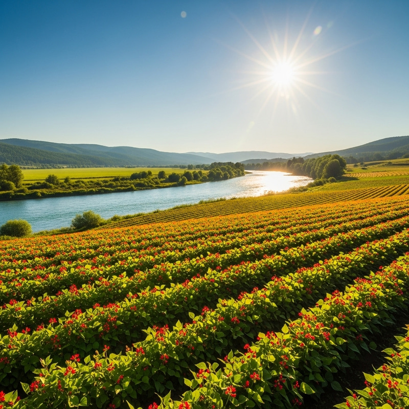 Sunlit Red Beans Field in Lush Green Valley Sunlit Red Beans Field in Lush Green Valley