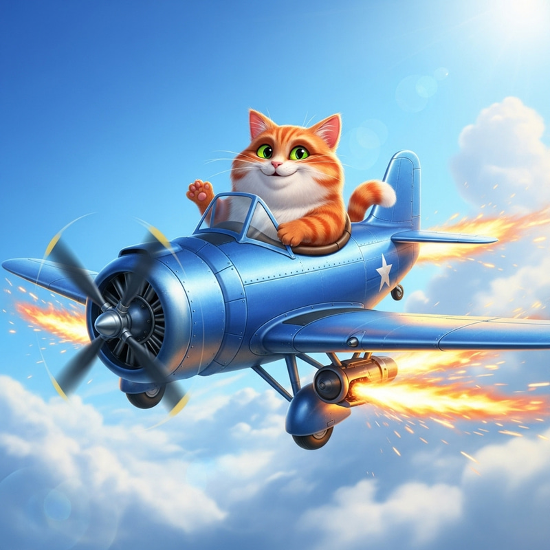 Majestic Red Cat Enjoying Adventure in Blue Airplane