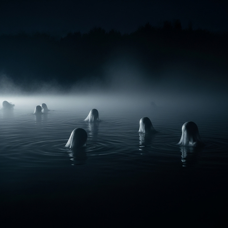 Ethereal Ghostly Figures Emerging from Depths | Night Scene Ethereal Ghostly Figures Emerging from Depths | Night Scene