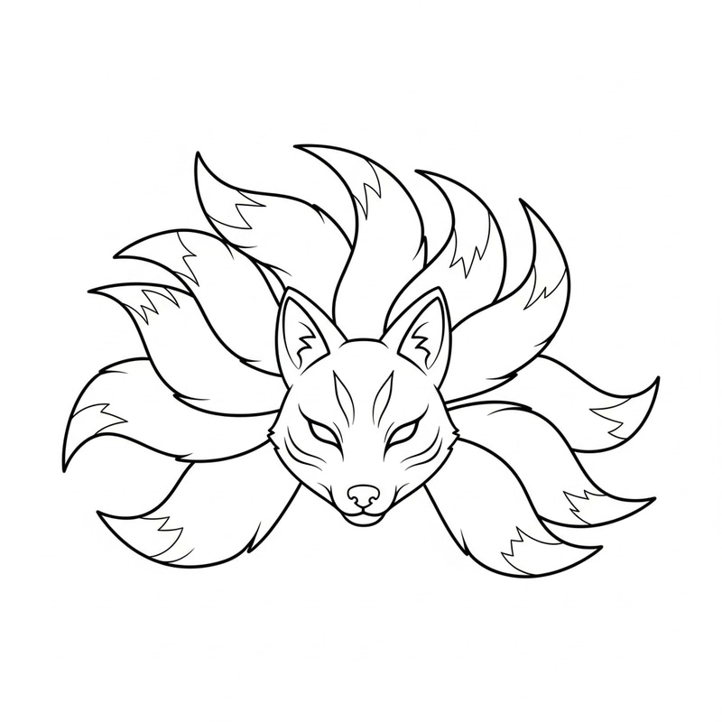Stylized Kitsune Head with Nine Graceful Tails Stylized Kitsune Head with Nine Graceful Tails