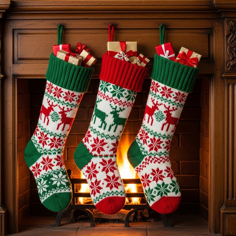 Cozy Christmas Stockings by Festive Fireplace