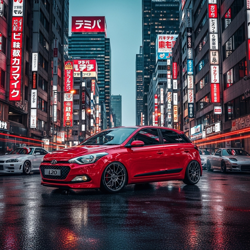 Red Hyundai Elite 120 in JDM Urban Setting Red Hyundai Elite 120 in JDM Urban Setting