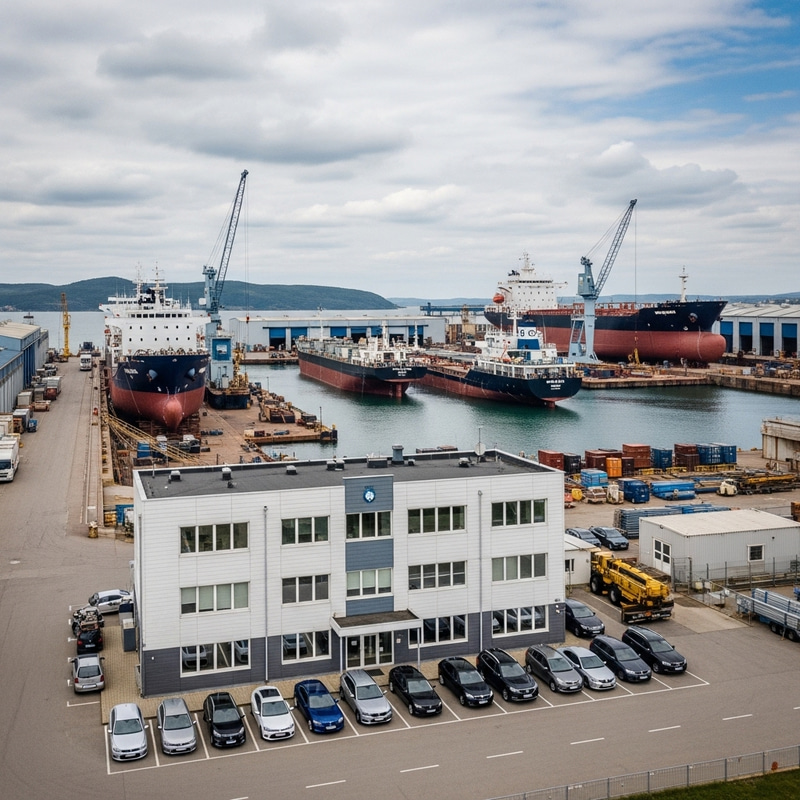 Bustling Shipyard: Organized Ship Repairs & Prosperous Office