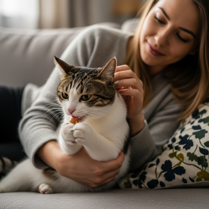 Stealthy Cat Eating on Couch | Heartwarming Moment with Owner Stealthy Cat Eating on Couch | Heartwarming Moment with Owner