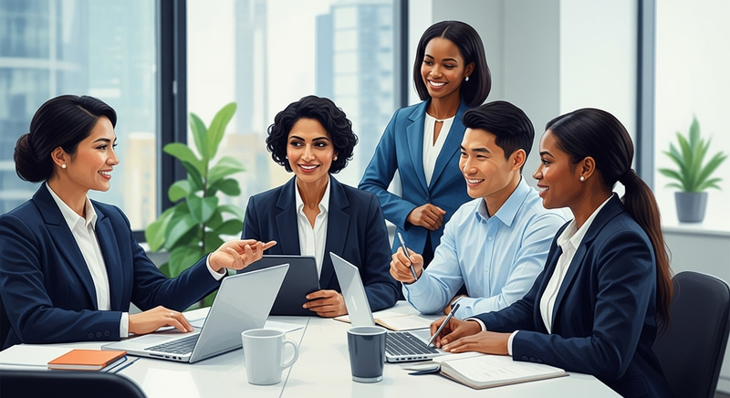 Professional Business Engagement Director Leading AI Strategy in Modern Office Setting Professional Business Engagement Director Leading AI Strategy in Modern Office Setting