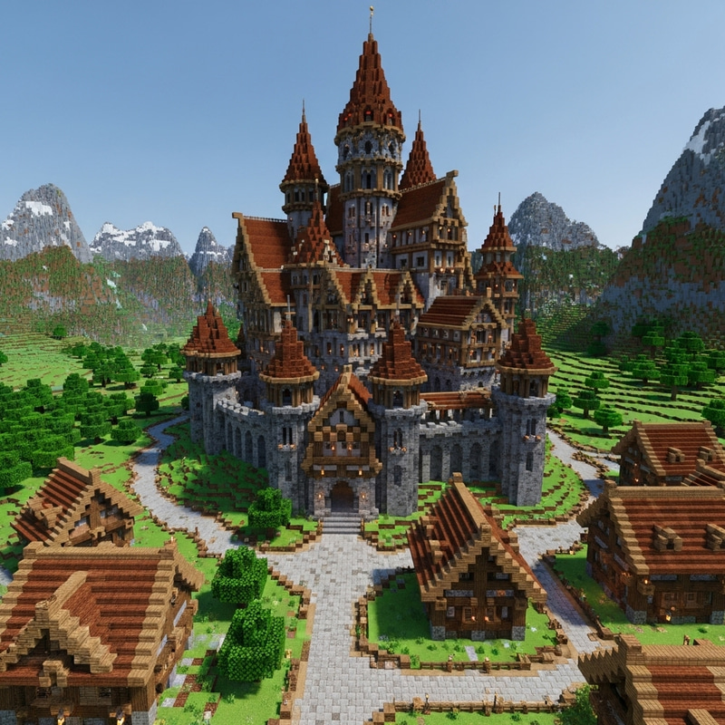 Rustic Large Medieval Castle in Minecraft 1.20 with Copper Roofs