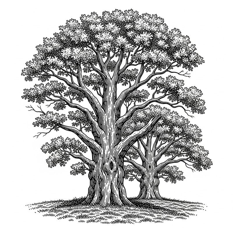 Vintage Woodcut Oak Tree T-Shirt Design