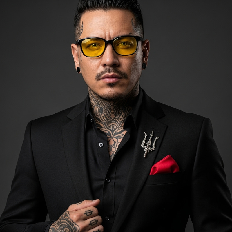 Mysterious Demon in Black Suit Symbolizing Power and Elegance Mysterious Demon in Black Suit Symbolizing Power and Elegance