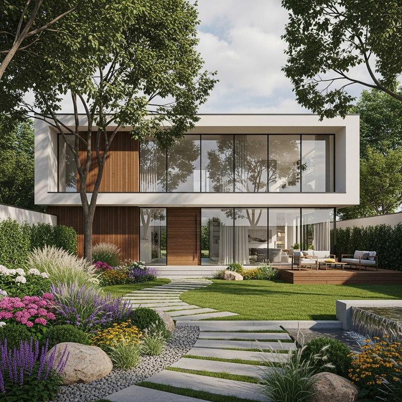 Modern Newly-Built House with Lush Garden Modern Newly-Built House with Lush Garden