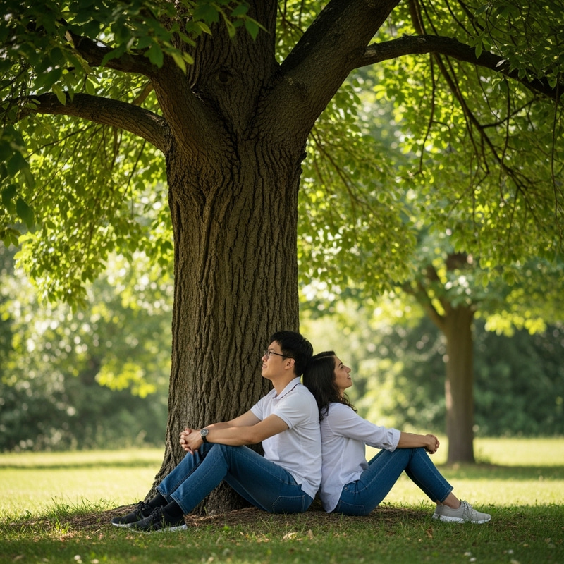 Serene Couple Resting by Tree in Nature Serene Couple Resting by Tree in Nature