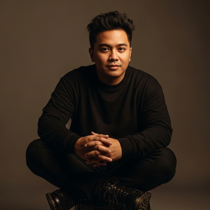 Stylish Portrait of a Filipino Man: Warm Undertones & Mysterious Gaze Stylish Portrait of a Filipino Man: Warm Undertones & Mysterious Gaze