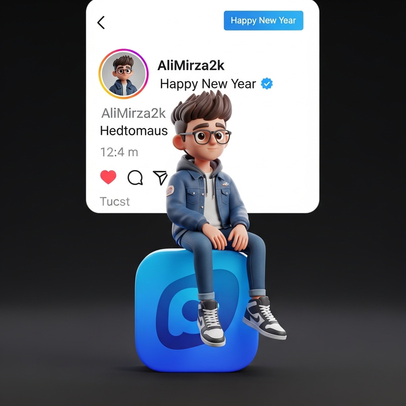 Unique 3D Animated Character Sitting on Social Media Logo | Happy New Year Unique 3D Animated Character Sitting on Social Media Logo | Happy New Year