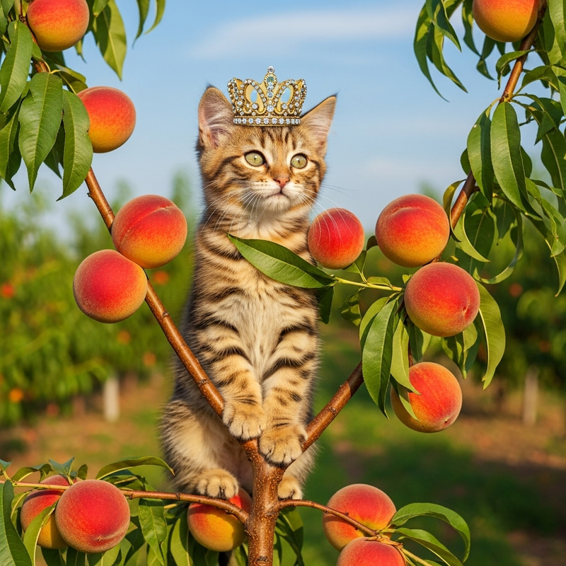 Majestic Kitten on Peach Tree Crowned with Delight Majestic Kitten on Peach Tree Crowned with Delight