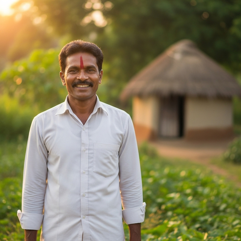 Koushik: Peaceful Rural Indian Male in Traditional Attire at Sunset Koushik: Peaceful Rural Indian Male in Traditional Attire at Sunset