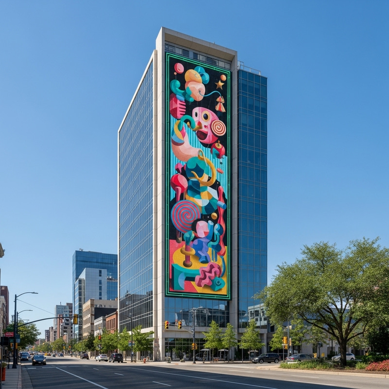 Stunning Urban Building with Avant-Garde Mural Stunning Urban Building with Avant-Garde Mural