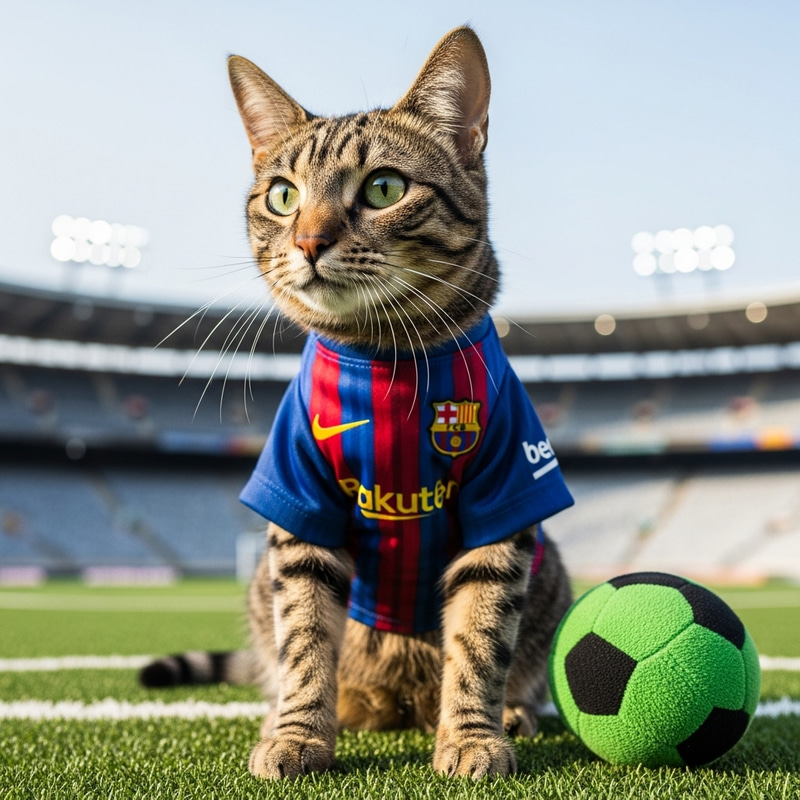 Cat in Blue and Garnet Soccer Jersey - Barca Fan Feline