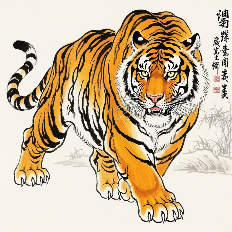 Vibrant Tiger Painting in Traditional Chinese Art Style Vibrant Tiger Painting in Traditional Chinese Art Style