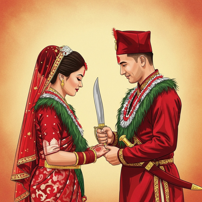 Vibrant Nepalese Wedding Photo | Crimson Sari & Traditional Attire