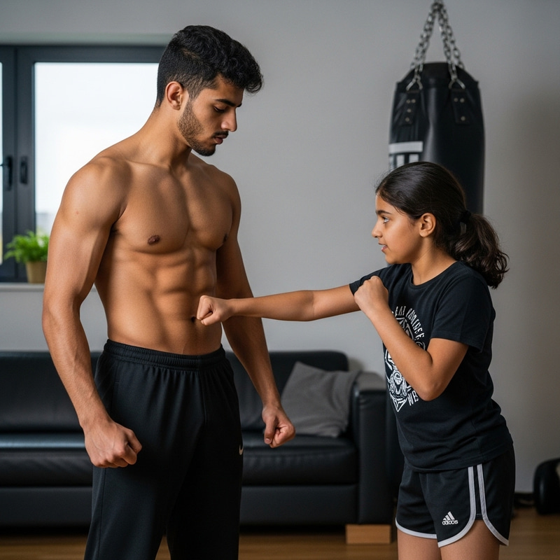 Muscular Young Man Gets Punched by Girl | Room Scene Muscular Young Man Gets Punched by Girl | Room Scene