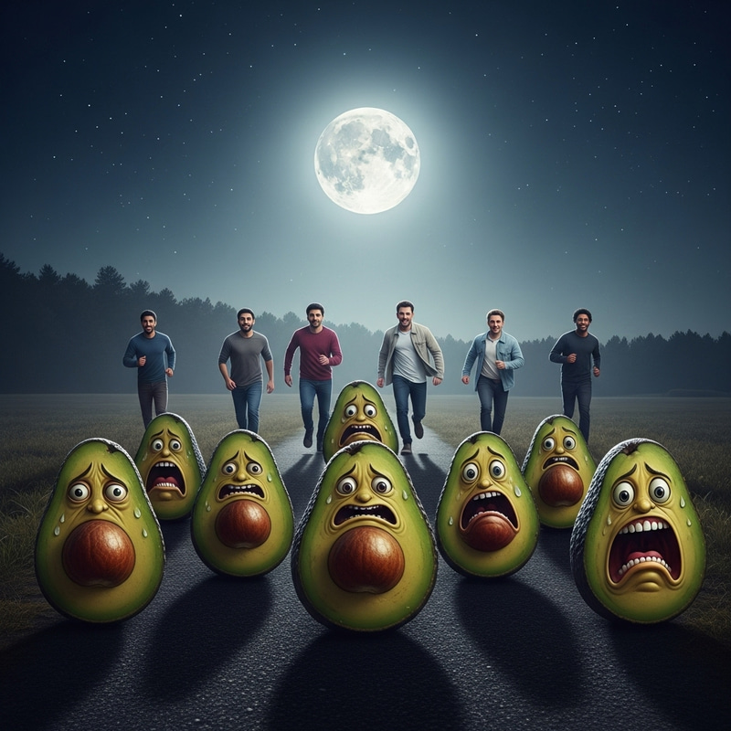 Moonlit Night: Avocados' Demise and Scattering Men
