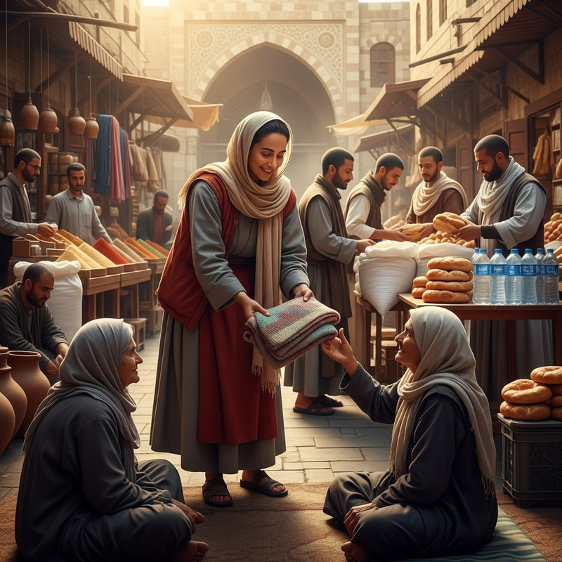 Caring Philanthropic Monk Helping the Needy