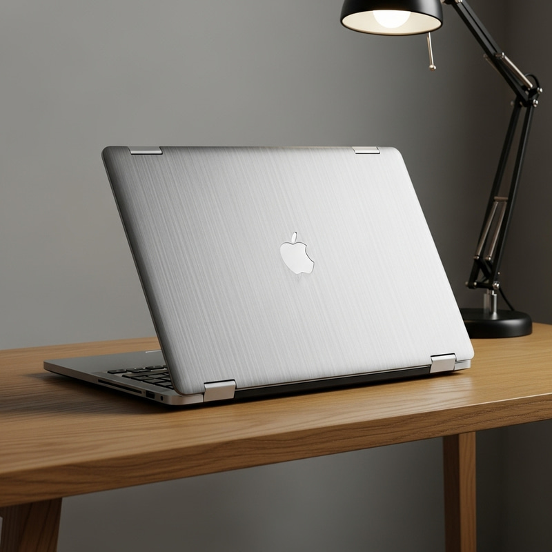 Sleek Laptop on Minimalist Wooden Desk Sleek Laptop on Minimalist Wooden Desk