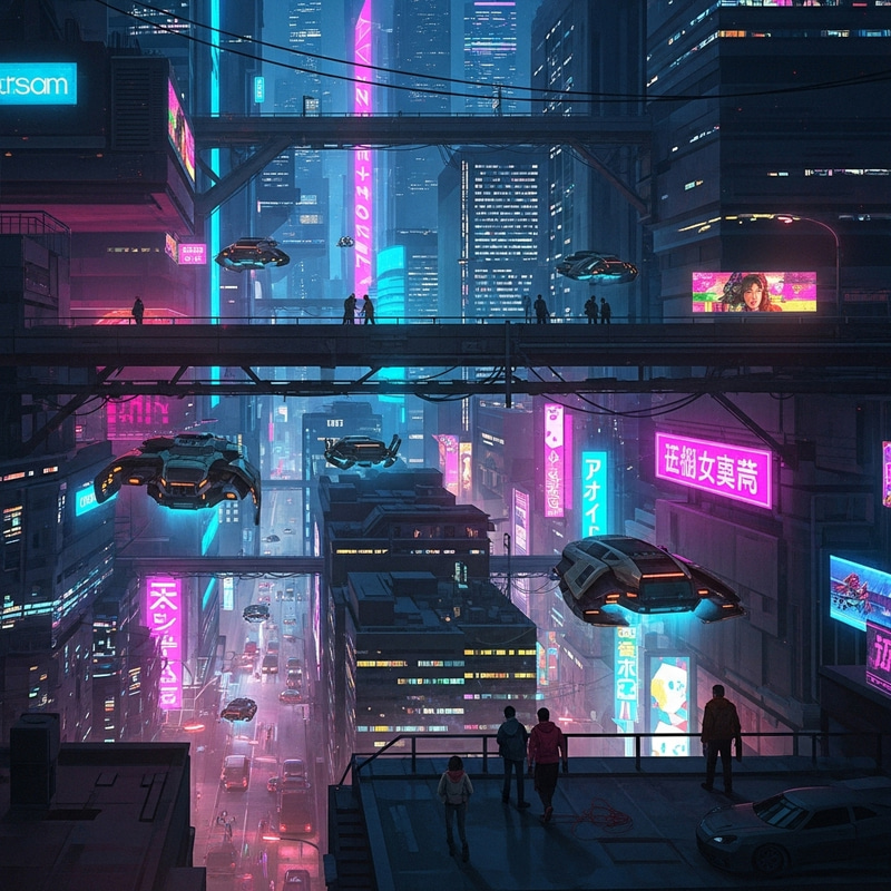Vibrant Cyberpunk Metropolis: Futuristic Night Cityscape Vibrant Cyberpunk Metropolis: Futuristic Night Cityscape