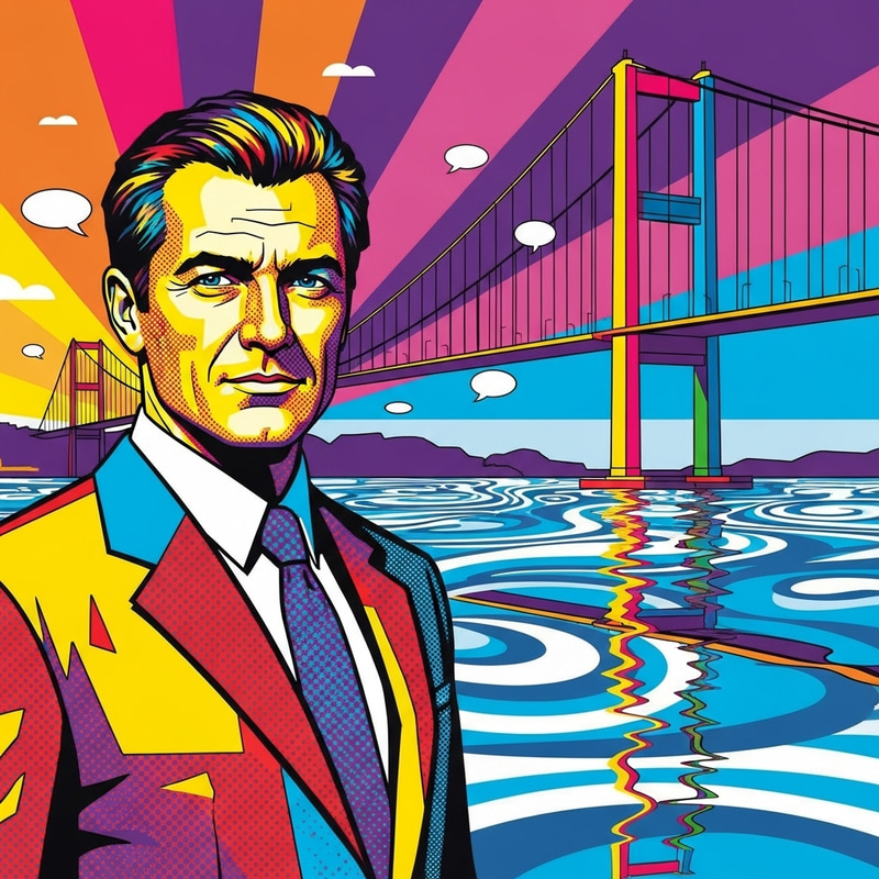 Man in His 40s Standing at Istanbul Bridge - Pop Art Interpretation