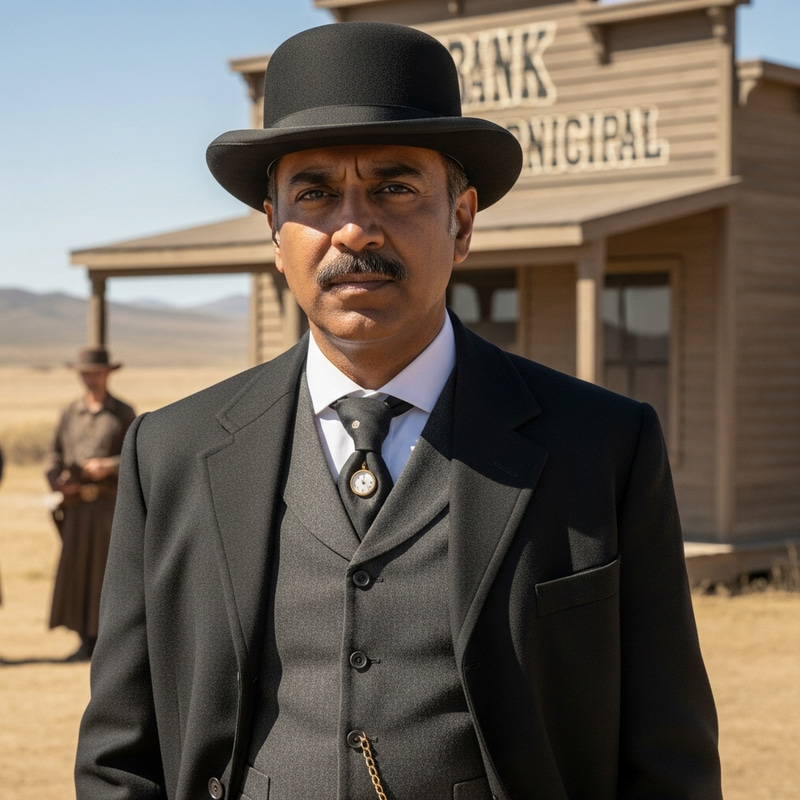Wild West Bank Principal in Bowler Hat - South Asian Male Wild West Bank Principal in Bowler Hat - South Asian Male
