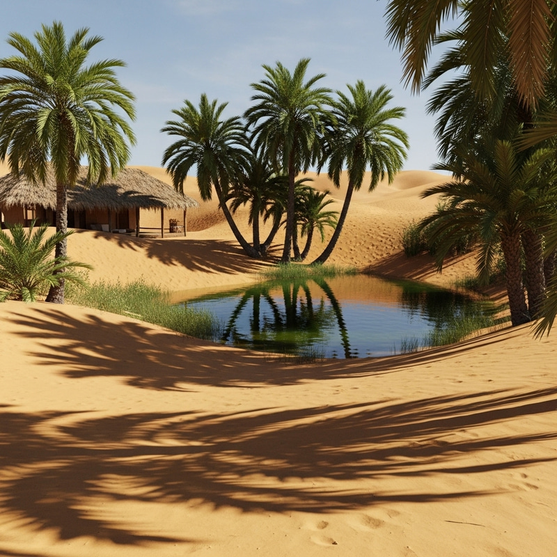 Desert Oasis: Tranquil Haven Amidst Vast Expanse Desert Oasis: Tranquil Haven Amidst Vast Expanse